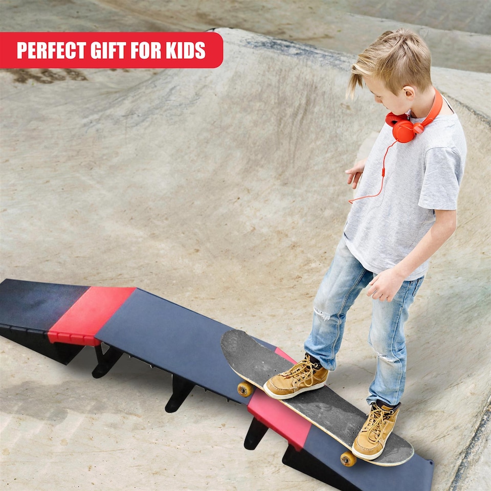 image 1 of GEEZY Multi-Functional 6-in-1 Mini Ramp Set For Roller Skates, Skateboards, Black