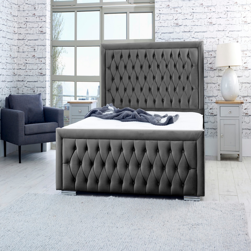 Piera Plush Single Bed Frame - Black