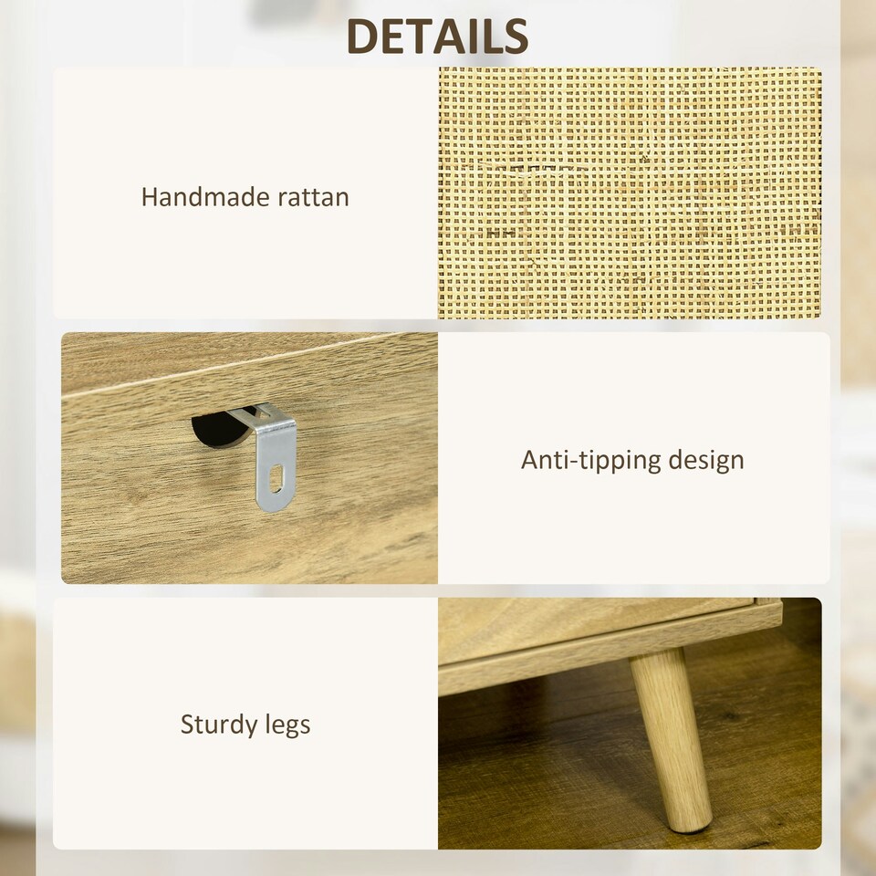 image 1 of HOMCOM Nightstand, Rattan Bedside Table w/ Cabinet, Shelf, Natural