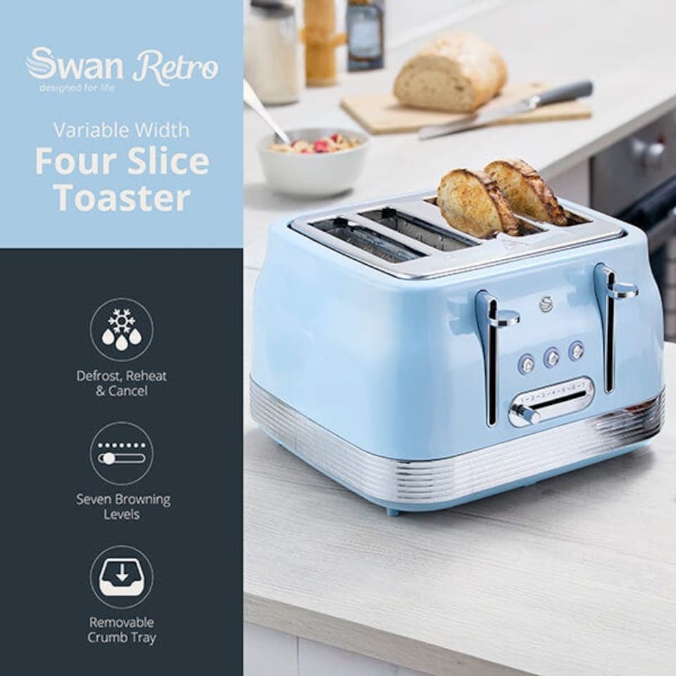 image 1 of Swan Retro Revive Blue 4 Slice Toaster