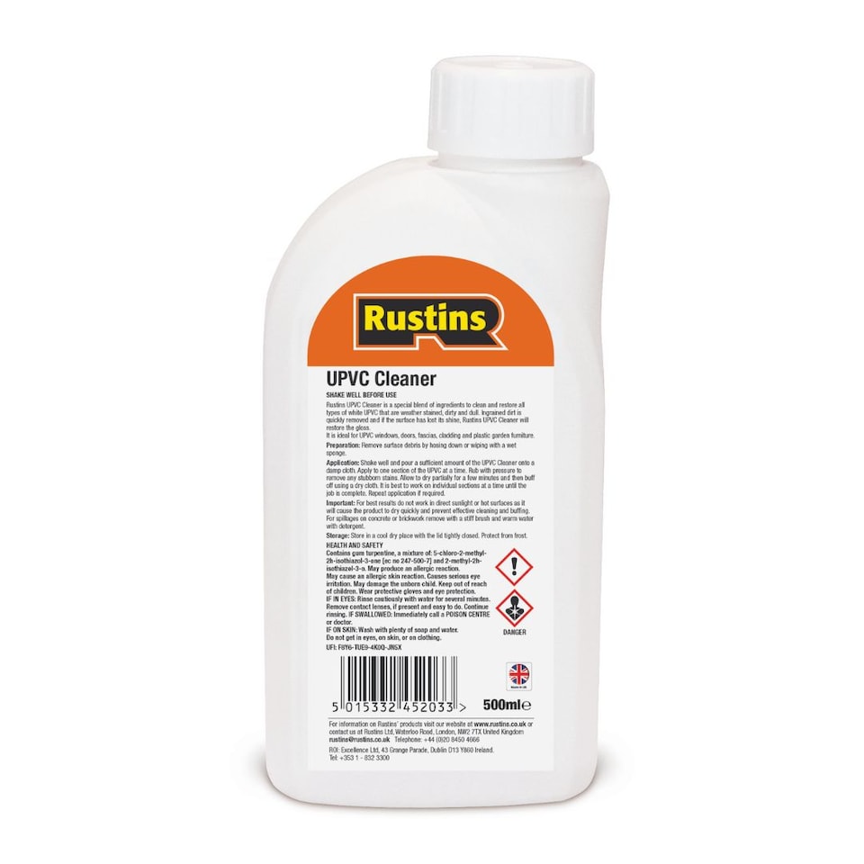image 1 of Rustins UPVC Cleaner 500ml Removes Stubborn Stains Restores Shine