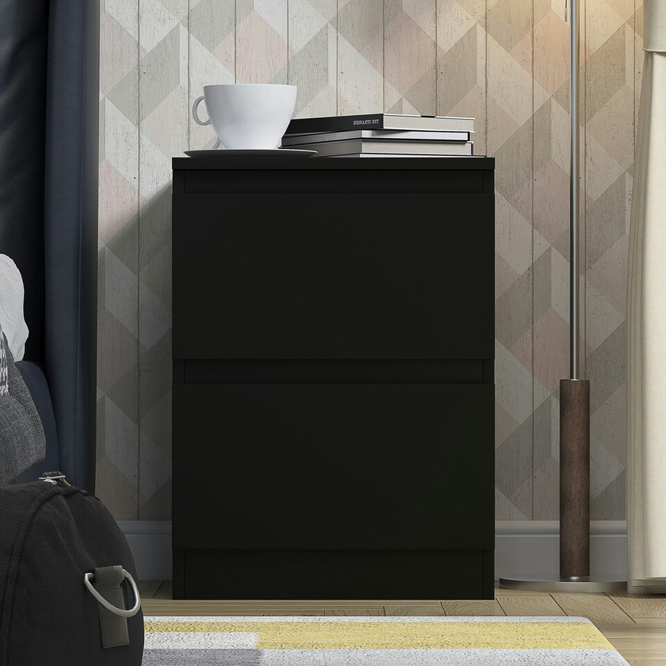 image 1 of FWStyle Stora 2 Drawer Bedside Cabinet - Matt Black