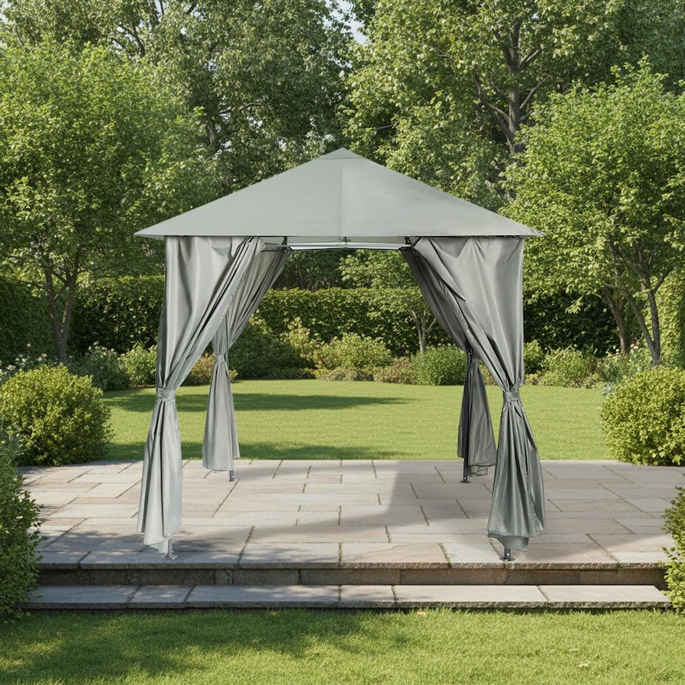 image 1 of OHS Water Resistant Garden Gazebo with Curtains Outdoor Party Tent Canopy | Grey