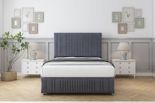 Sloomy Kingsley Steel Plush Divan Bed With Mattress 2 Drawers Left Side With 54" Floor Standing Headboard & 12" Matching Footboard 4'6 Double | Grey | Steel | Double | 1