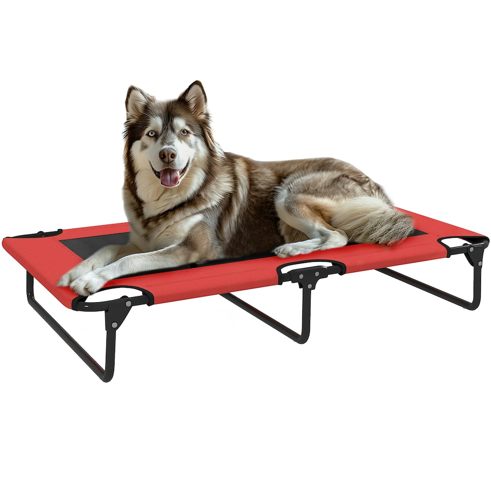 image 1 of PawHut Raised Dog Bed with Breathable Mesh for Large Dogs | Red | L