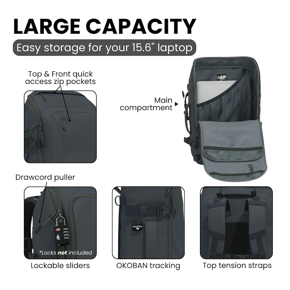 image 1 of CabinZero ADV Backpack 32L, Lightweight Travel Carry-On Backpack | Grey | Original Grey