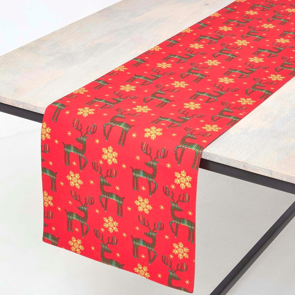 image 1 of Homescapes Red Reindeer Christmas Table Runner - 35 x 250 cm Red