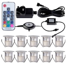 Set of 10 - 30mm IP67 Colour Changing LED Decking Kit with Photocell | Chrome | Clear | 10