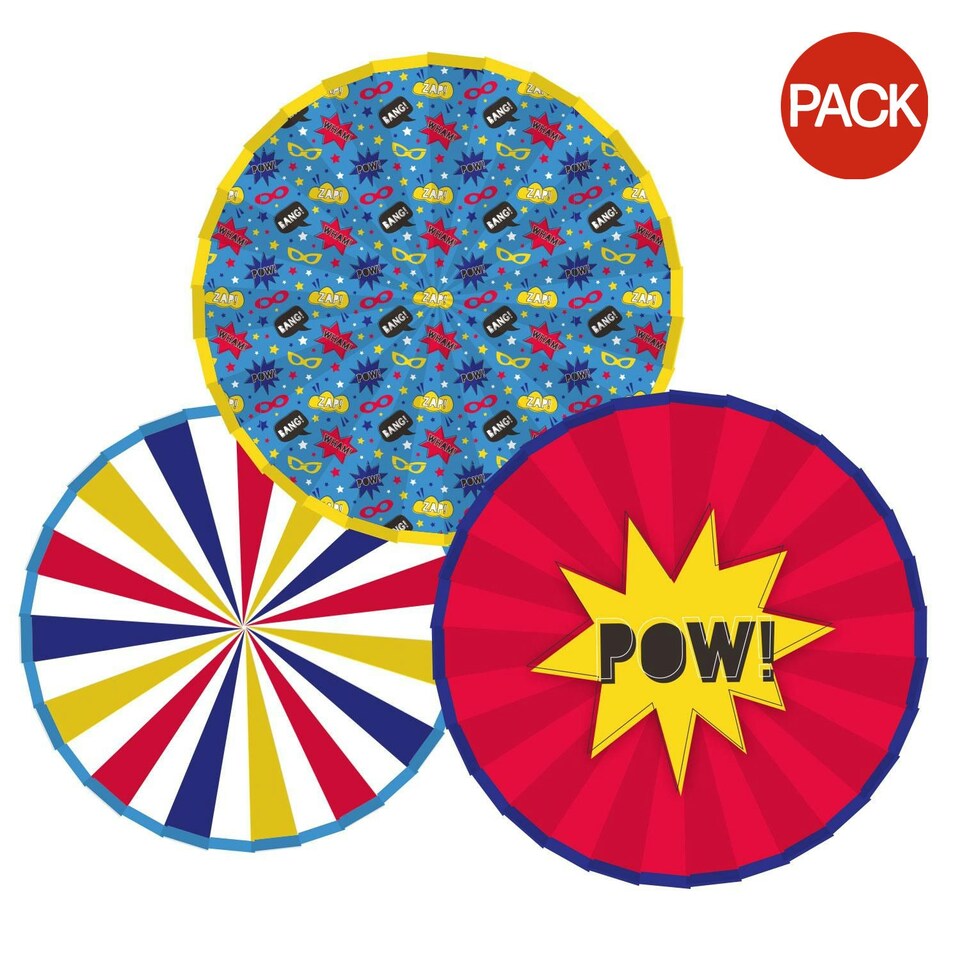 Amscan Superhero Paper Fan (Pack of 3) - Multicoloured - One Size