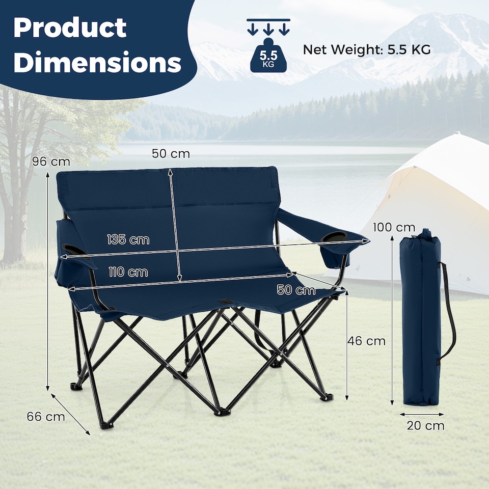image 1 of COSTWAY Double Camping Chair 2-Person Lawn Chair | Blue
