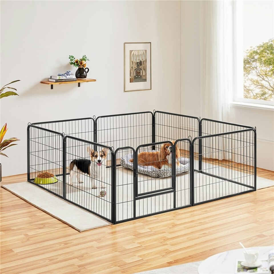 image 1 of Yaheetech 8 Metal Dog Playpen Panels, 80 × 60 cm Black