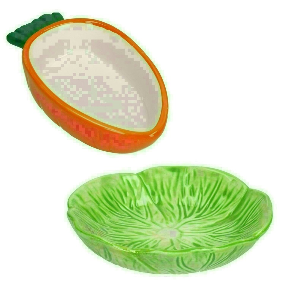 image 1 of Small Animals Small Lettuce Green Leaf & Carrot Feeding Bowl Treat Pot Multi