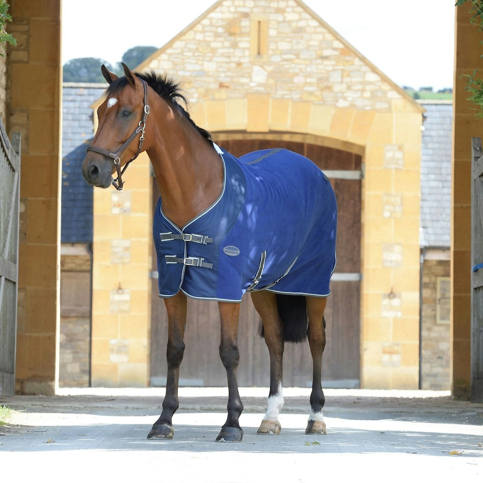image 1 of Weatherbeeta Standard-Neck Fleece Horse Cooler Rug - Dark Blue/Grey/White - 4´