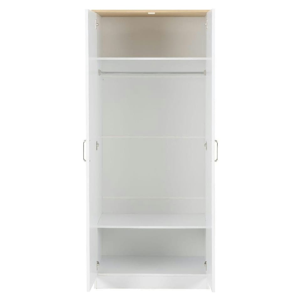 image 1 of Portland 2 Door Wardrobe - L53.5 x W80 x H187.5 cm - White/Oak Effect | White