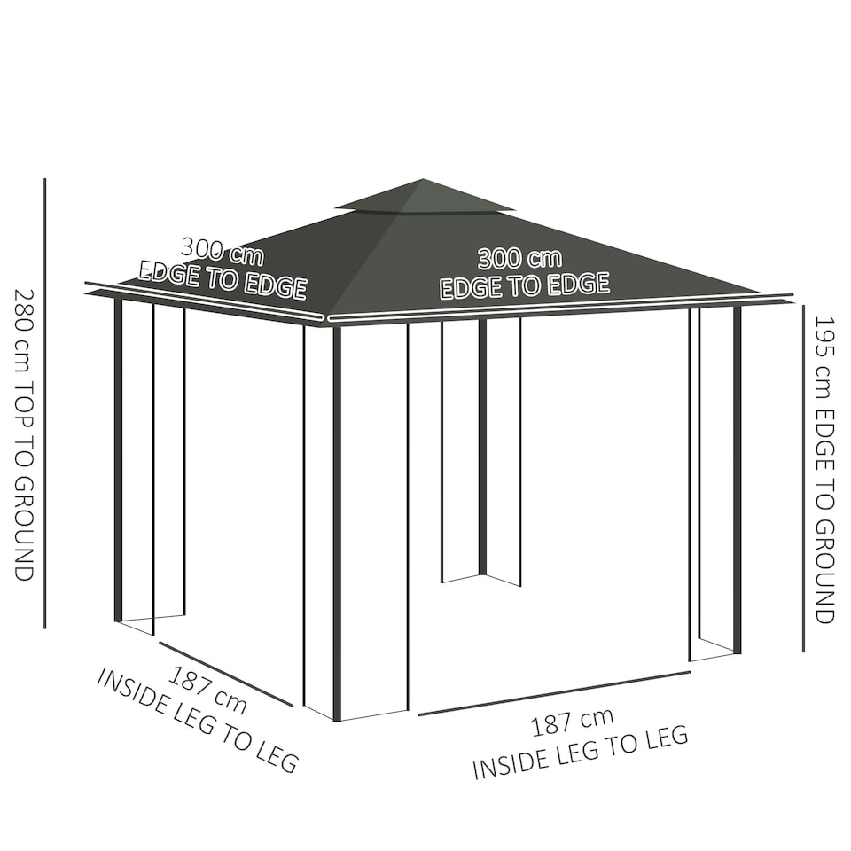 image 1 of Outsunny 3m x 3m Garden Gazebo, Double Roof Outdoor Gazebo Canopy Shelter with Netting, Solid Steel Frame, for Garden, Lawn and Deck, Light Grey
