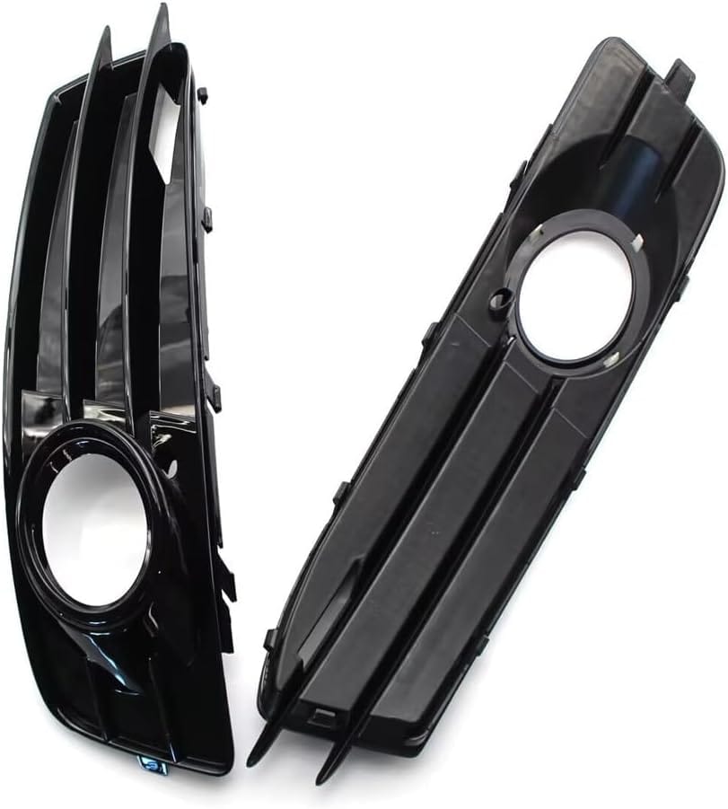 London Boutique Gloss Black Fog Light Grille Cover for Audi A3 8P S-Line 2009-2012 Front Bumper Lamp Bezel Trim Set, Left & Right Pair