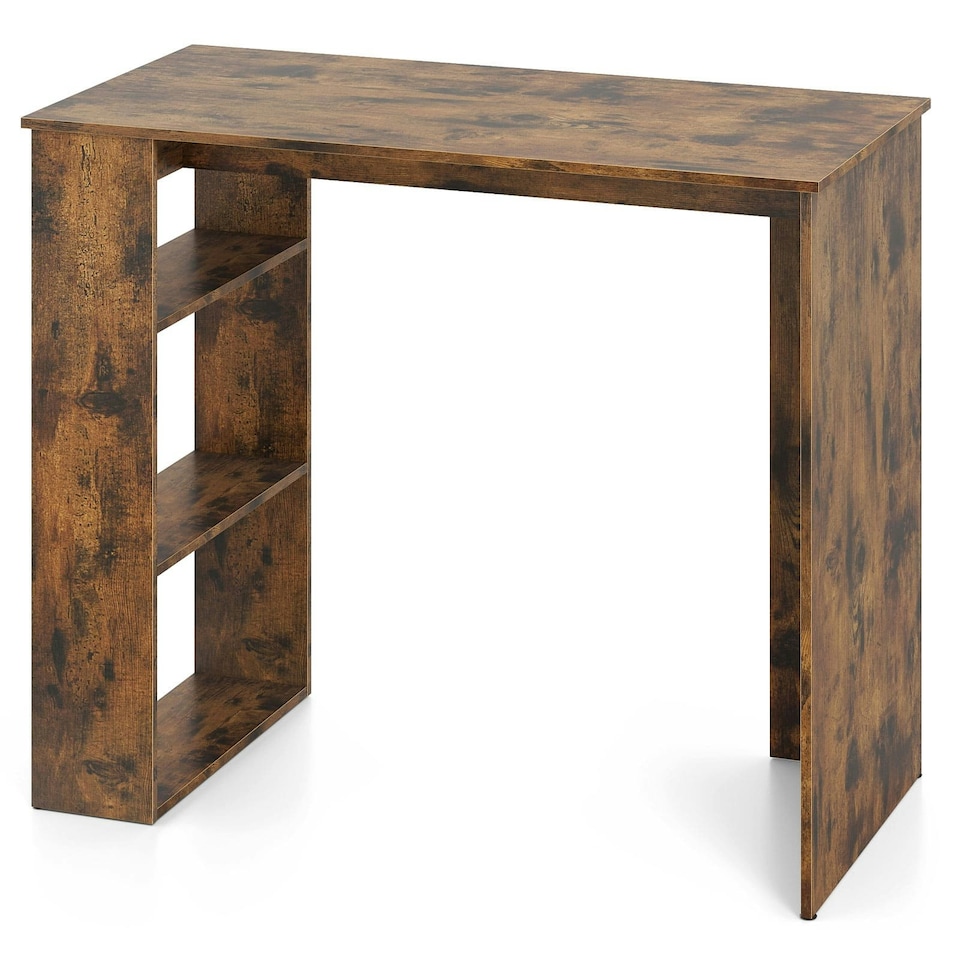 image 1 of COSTWAY Computer Desk Wooden Writing Desk w/Bookshelf Brown
