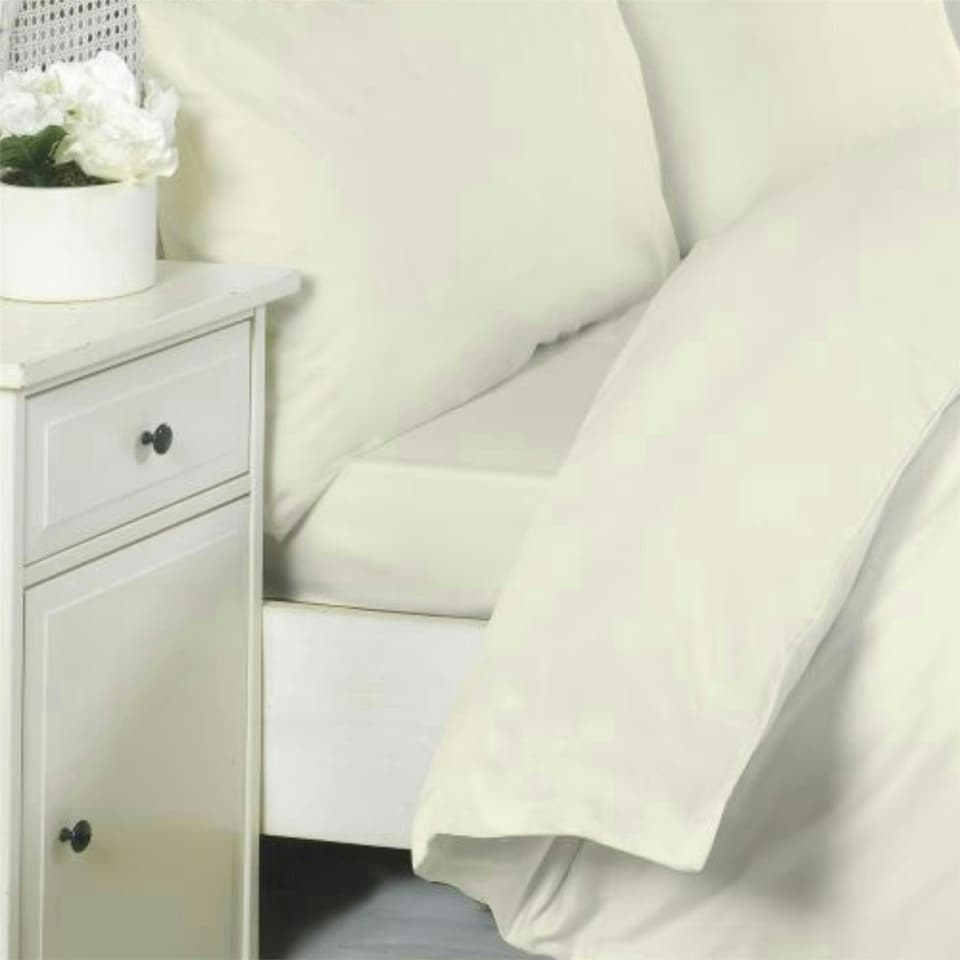 image 1 of Egyptian Cotton 12" Fitted Sheet 200 Thread Count Light - Cream - King