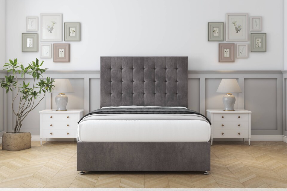 image 1 of Sloomy Alabama Slate Naples Divan Bed Base No Drawers With 54 Inch Floor Standing Headboard | Grey | Slate | Small Single | 1