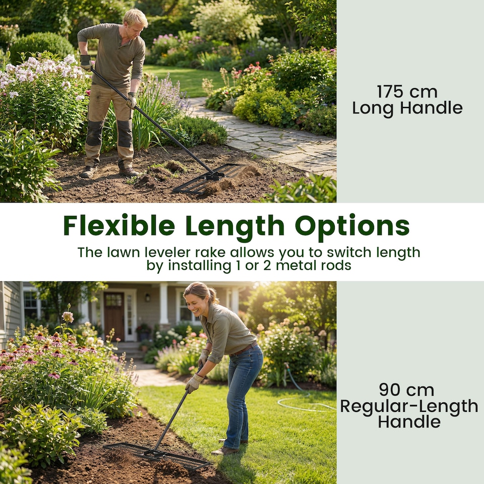 image 1 of COSTWAY 91 x 25 cm Lawn Leveling Rake Heavy-Duty Metal Levelawn Tool Black