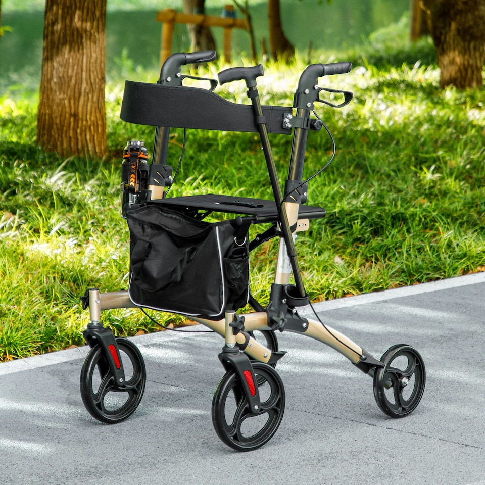 image 1 of HOMCOM Folding Rollator, 4 Wheeled Aluminum Mobility Walker with Seat and Bag