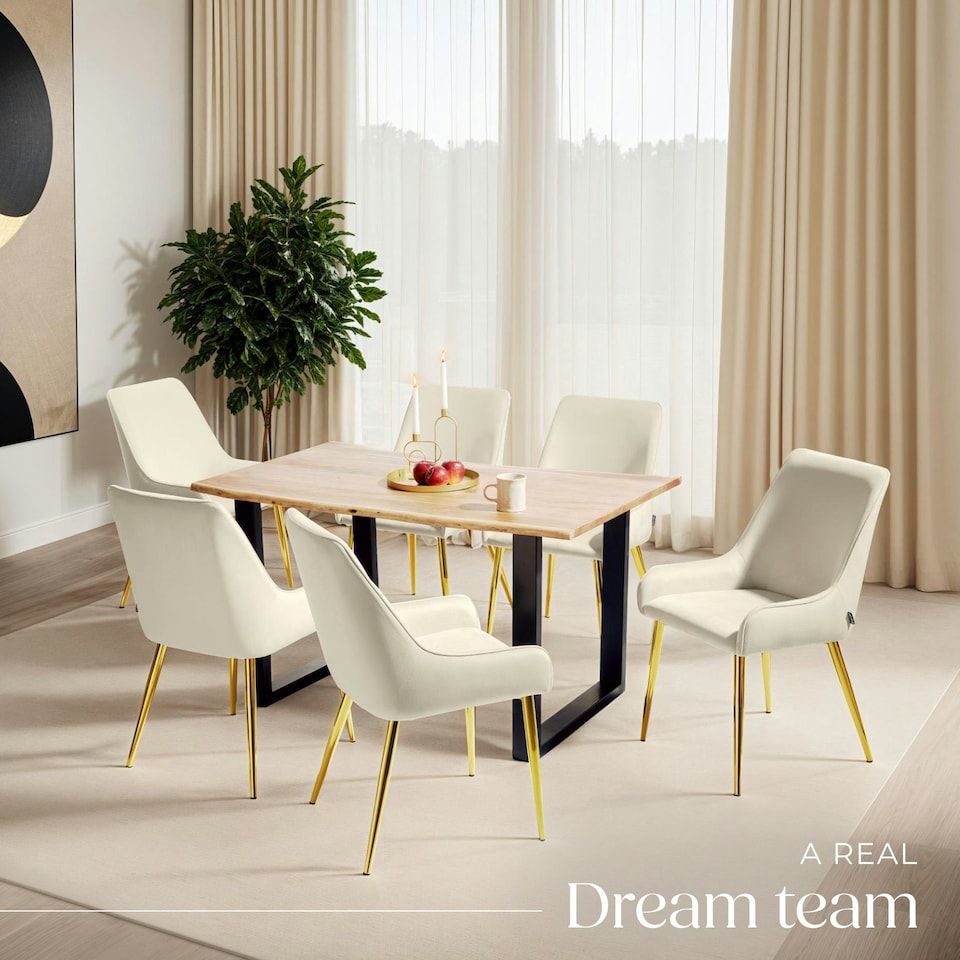 image 1 of Dining Chair Avane - velvet look, padded armchair, high backrest and armrests - Set of 2 Cream | Beige
