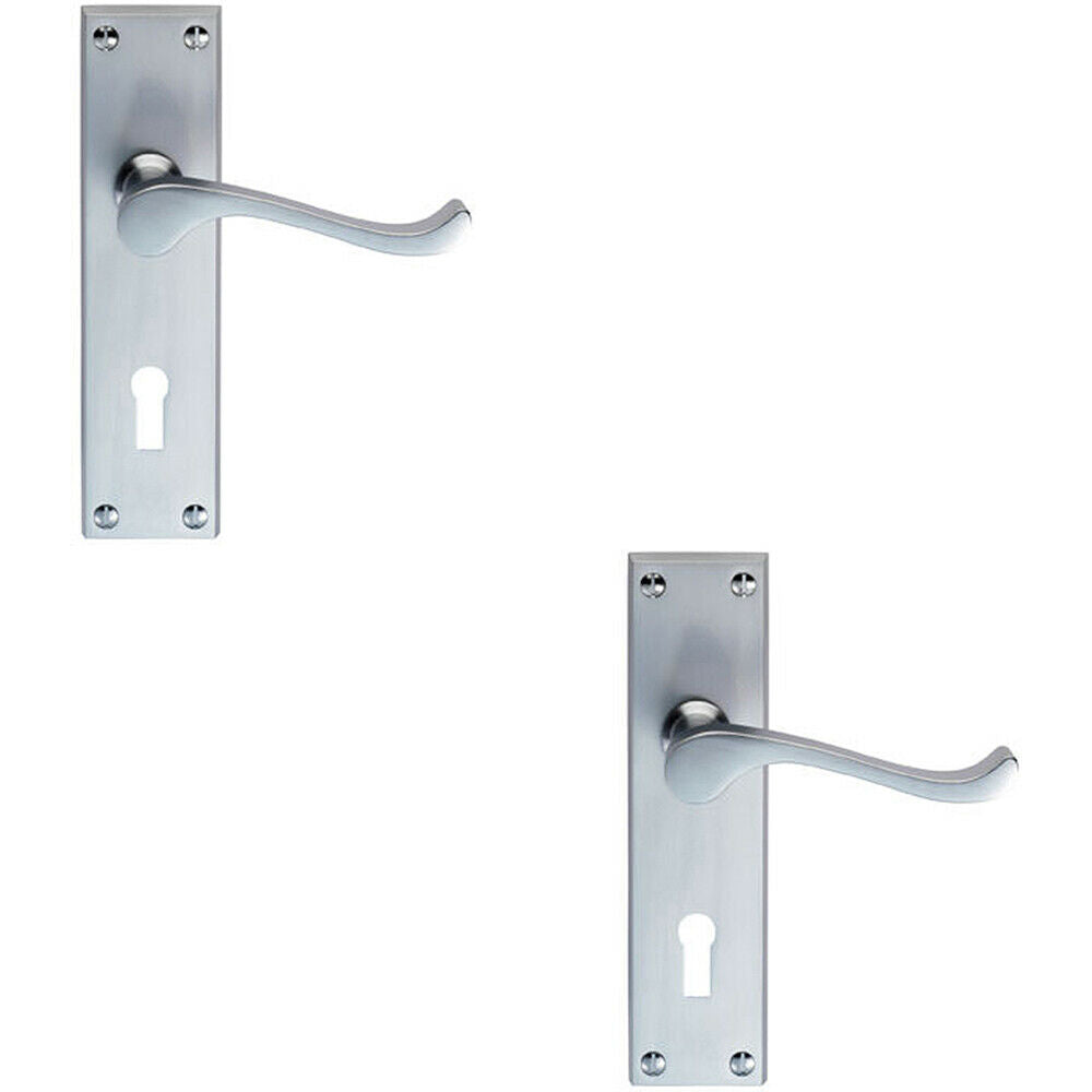 Loops 2x Victorian Scroll Handle on Rectangular Lock Backplate 155 x 41mm Satin Chrome
