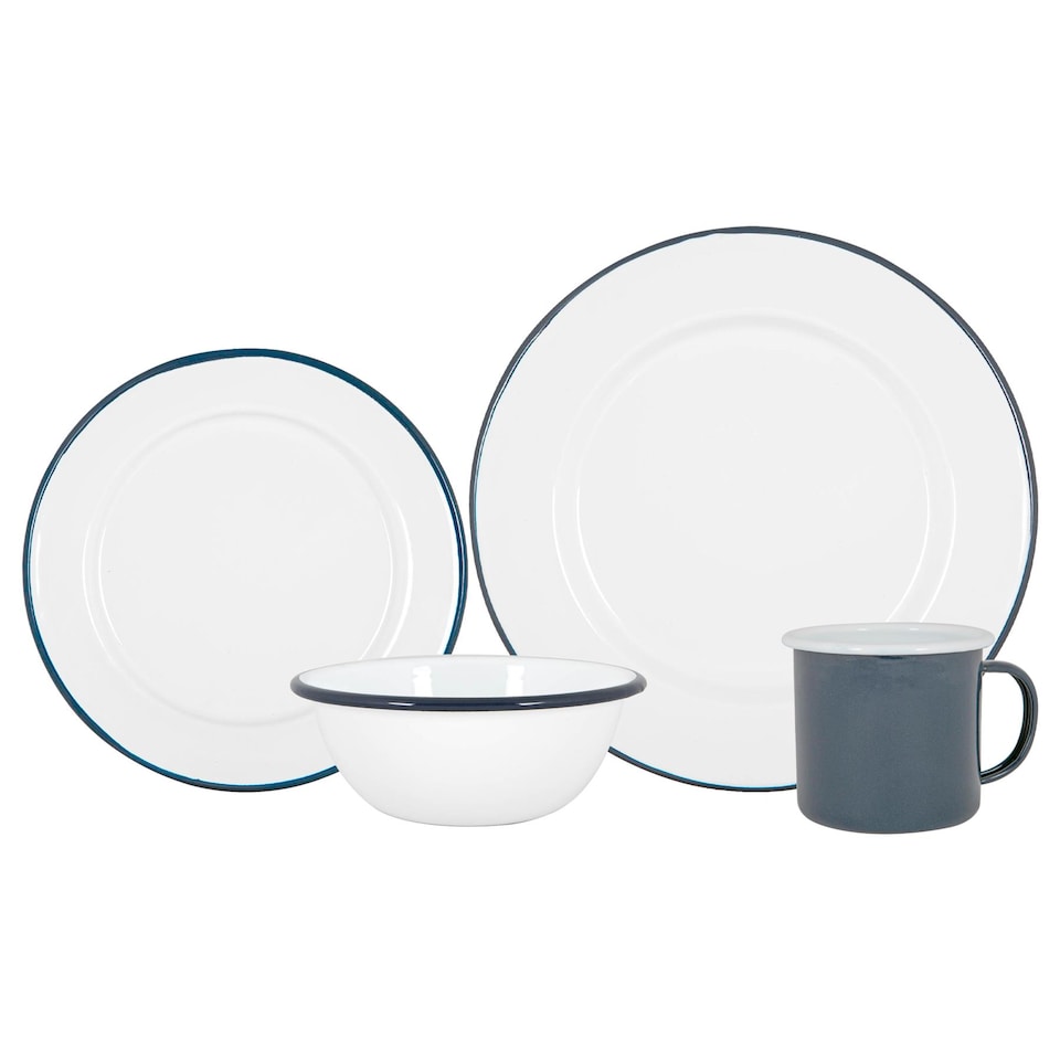 image 1 of Argon Tableware 16 Piece White Enamel Dinner Set - cm - Blue