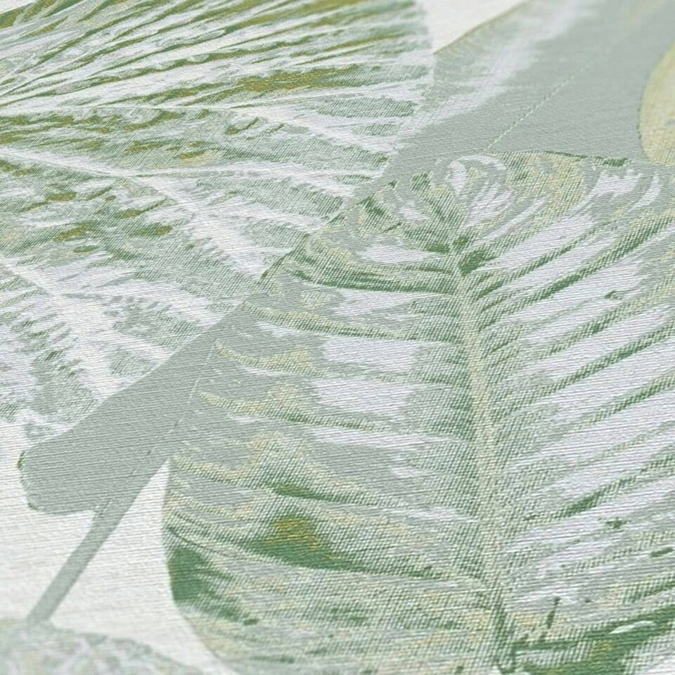 image 1 of AS Creation Famous Garden Tropical Leaves Textured Wallpaper - Green/Grey/Gold - 10m x 53cm | Green