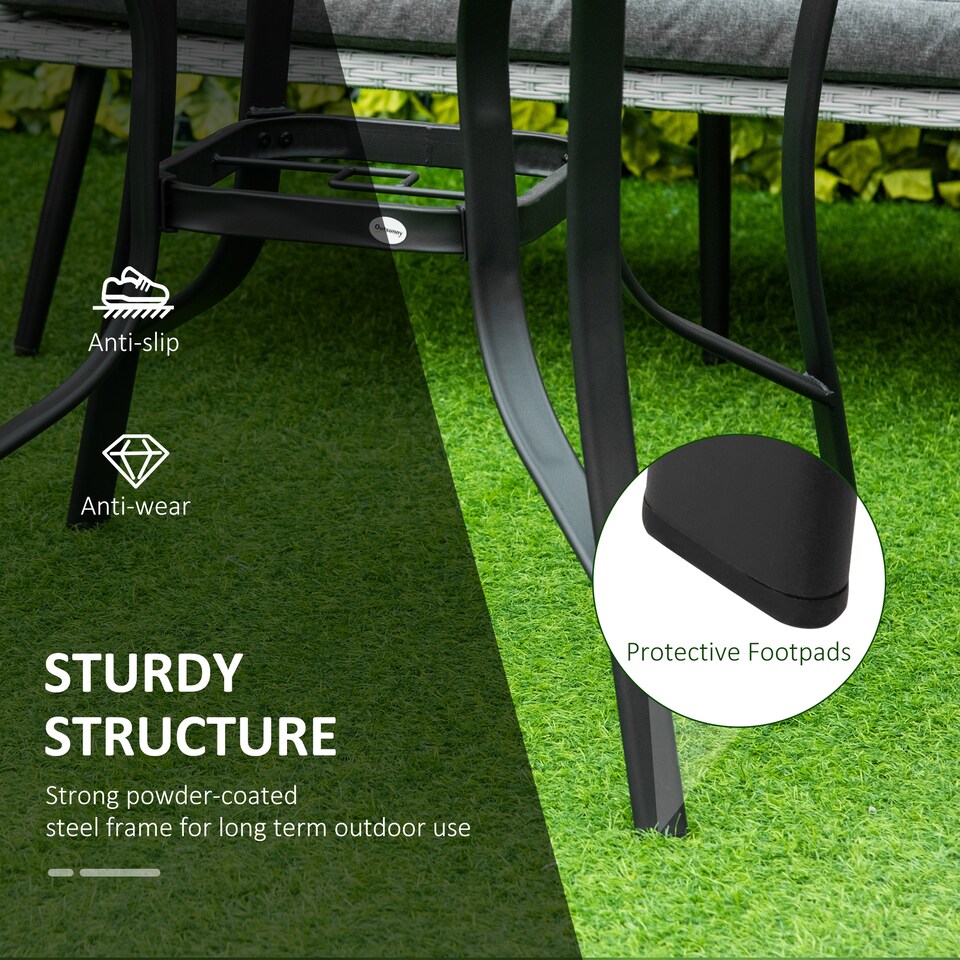 image 1 of Outsunny 106cm Round Garden Dining Table with Parasol Hole Tempered Glass Top Steel Frame