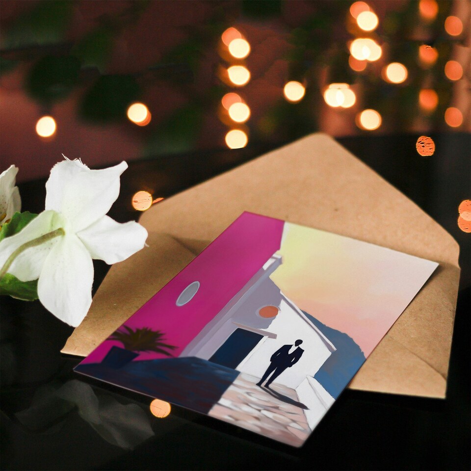 image 1 of Man In Tuxedo Minimalist Mexican Patio Porch Cocktail Party Greeting Card