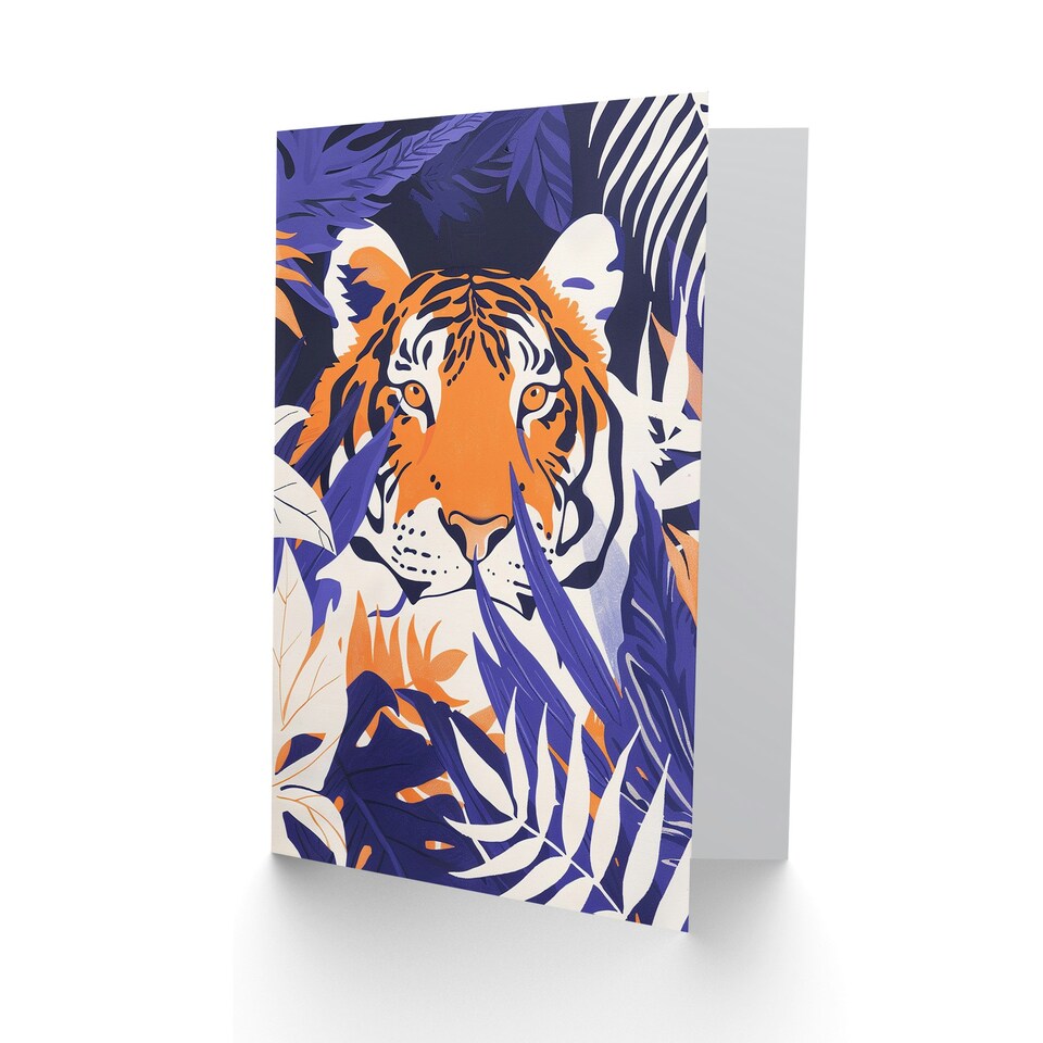 image 1 of Prowling Orange Purple Tropical Jungle Arty Birthday Card