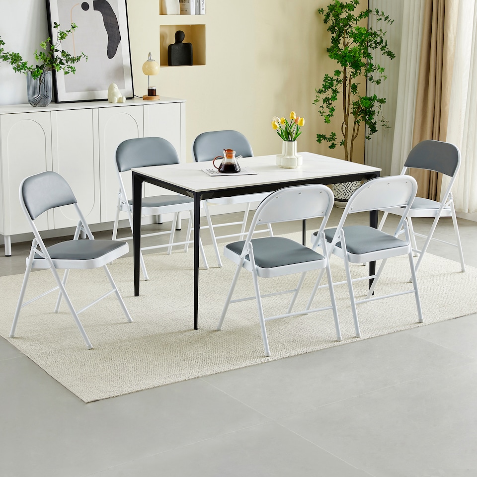 image 1 of MCC Direct Set of 6 Folding Metal Dining Chairs Kitchen Padded Seats