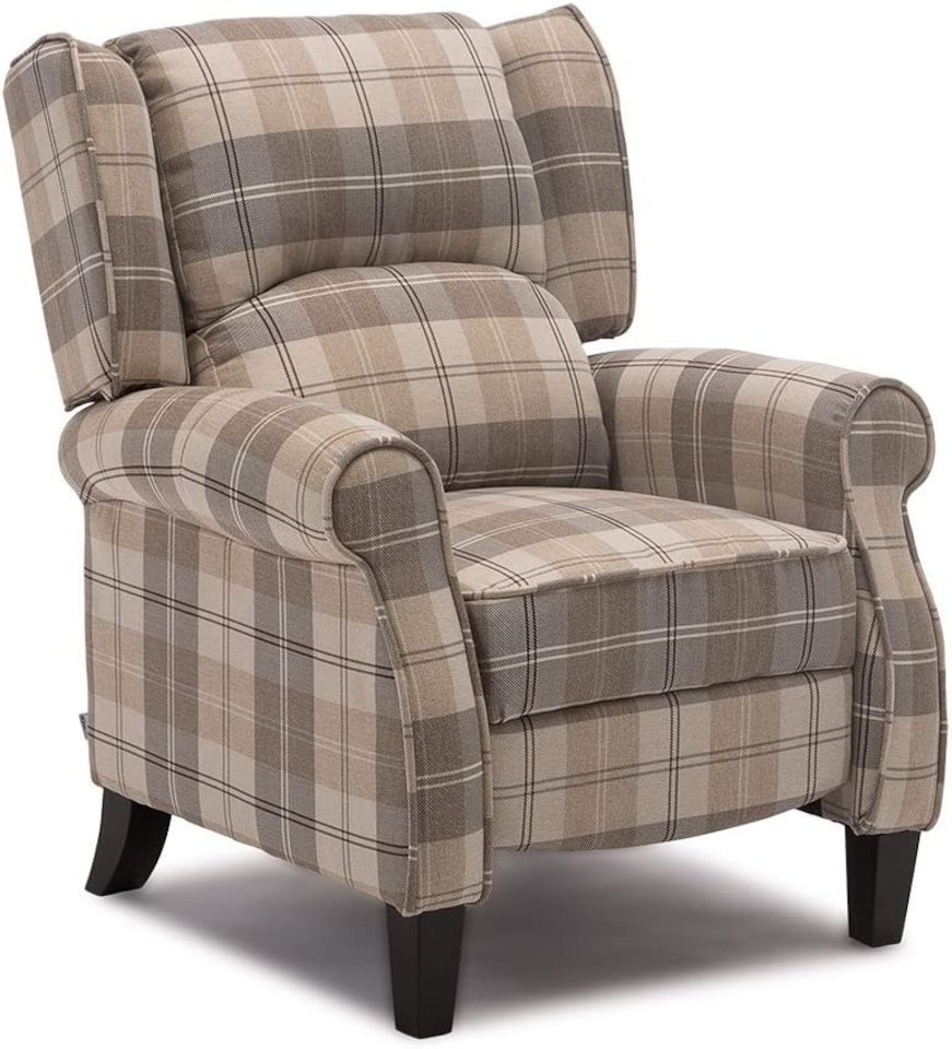 image 1 of Windsor Wingback Signature Linen Tweed Pushback Recliner Armchair Grey | Grey