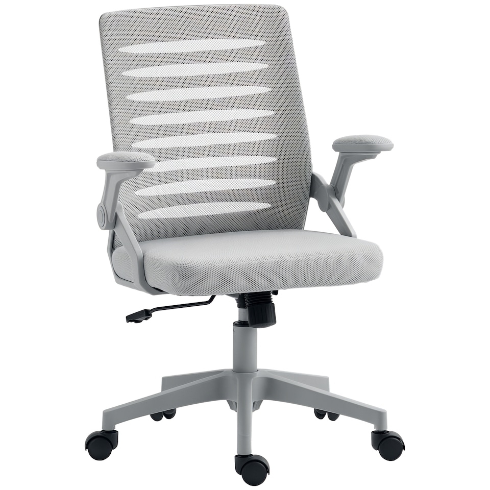 image 1 of Vinsetto Mesh Office Chair, Swivel Task Desk Chair with Lumbar Back Support, Flip-Up Arm, Adjustable Height for Home Office, Grey