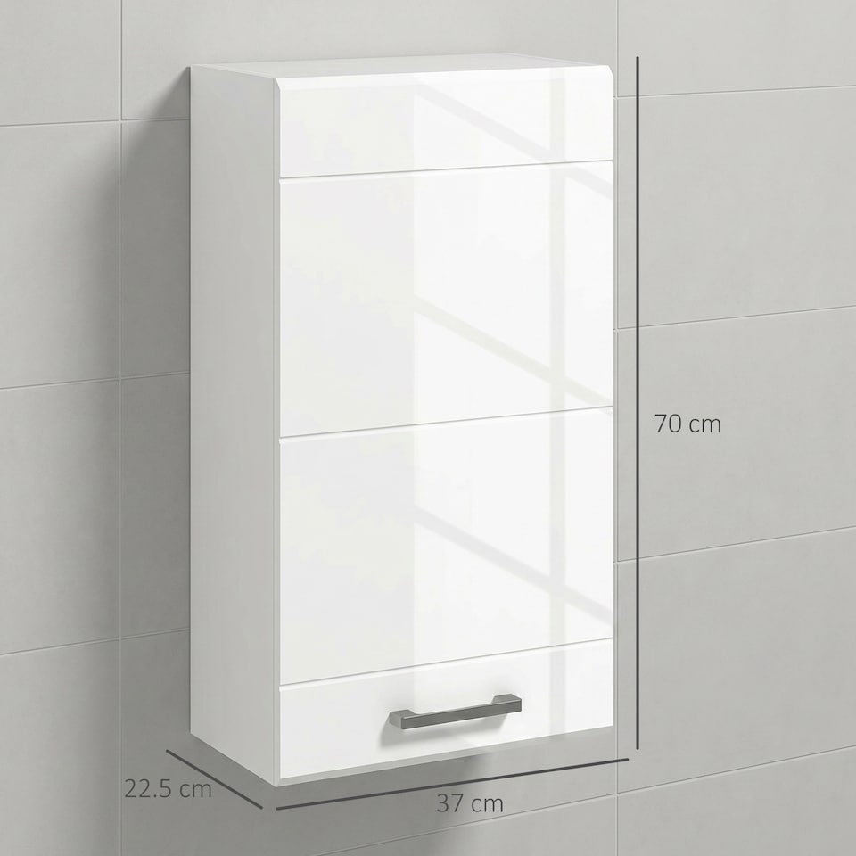 image 1 of kleankin Bathroom Wall Cabinet, High Gloss Soft-Close Storage Cabinet, White