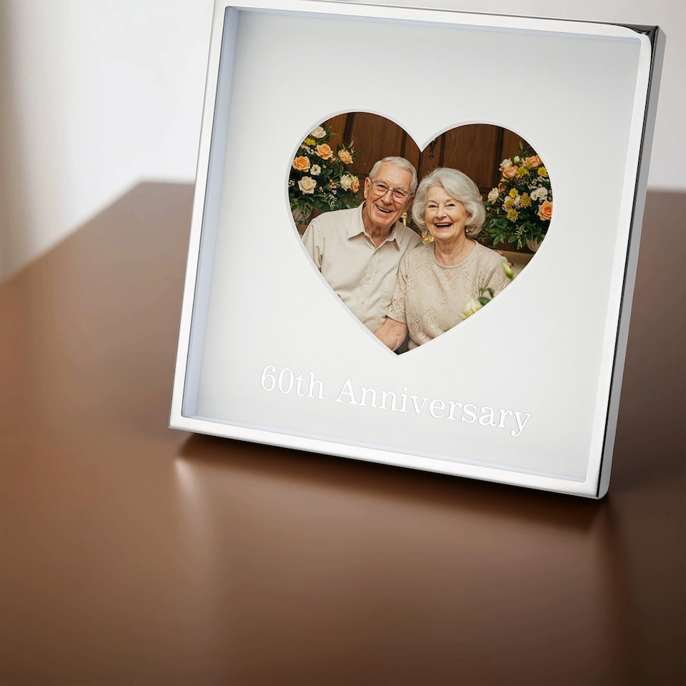 image 1 of 60th Anniversary 4x4 Nickel Heart Frame with Silver Foil | Silver | One Size