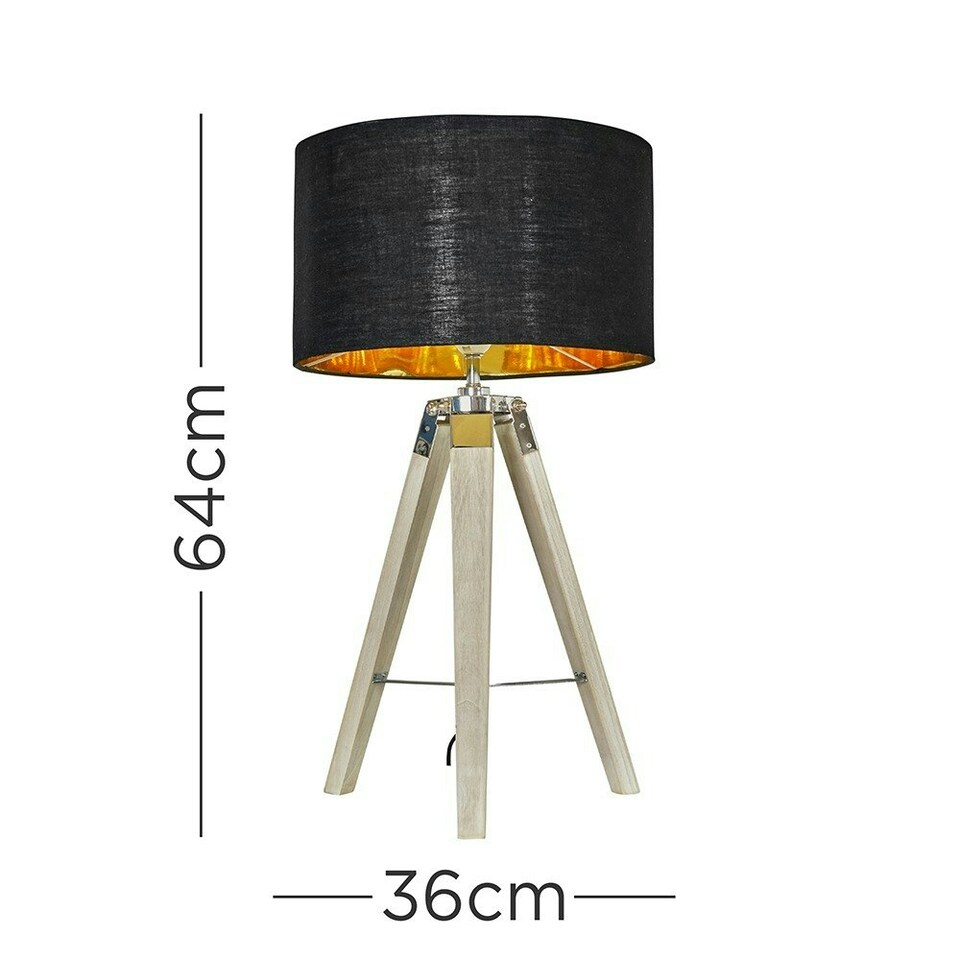 image 1 of ValueLights Clipper Tripod Painted Black Table Lamp with Medium Black Drum Shade and LED Bulb