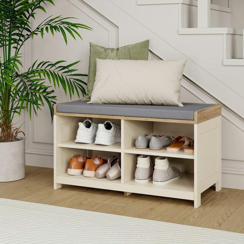 image 1 of VonHaus Hallway Shoe Storage Bench with Seat | Cream