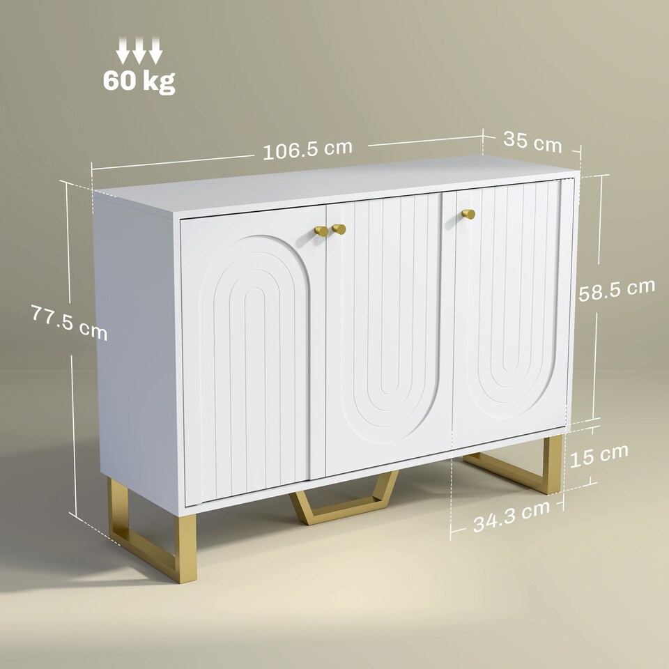 image 1 of HOMCOM Sideboard with Adjustable Shelves & 3 Doors for Living Room, White | White