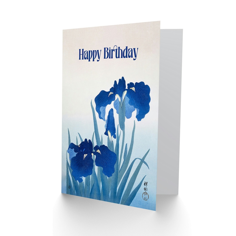 image 1 of Happy Birthday Ohara Koson Iris Flowers Vintage Birthday Card