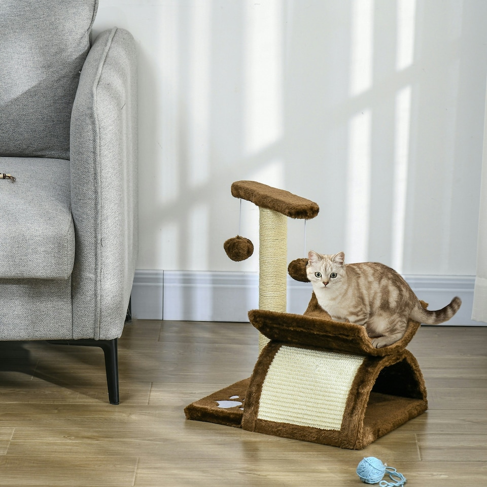 image 1 of PawHut Cat Tree Tower, Rotatable Top Bar, Sisal Post, Tunnel, Balls, Brown