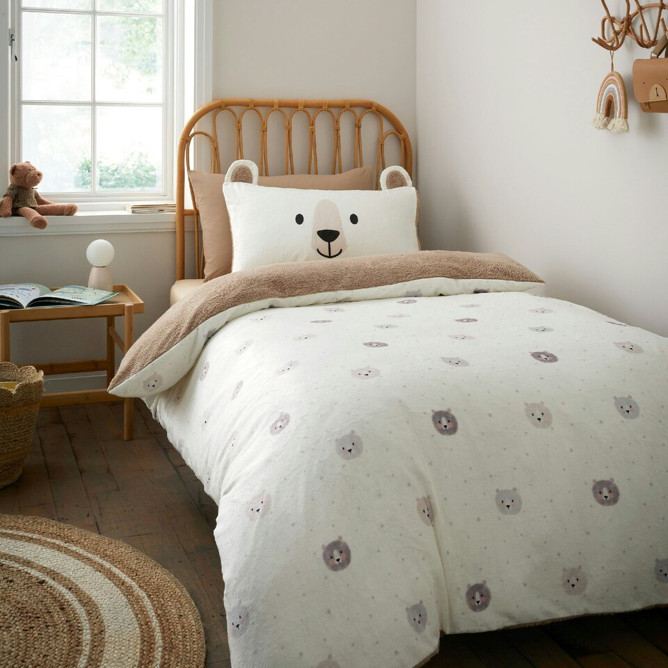 image 1 of Catherine Lansfield Cosy Bear So Soft Duvet Cover Set Natural | Cream | Natural | Double