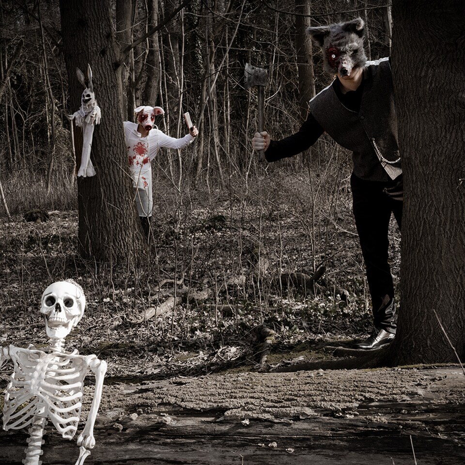 image 1 of Skinny White Skeleton Halloween Hanging Prop Decoration 1.6m