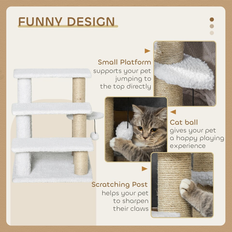 image 1 of PawHut Pet Stair with 3-step Climb Ladder, Scratching Posts, White