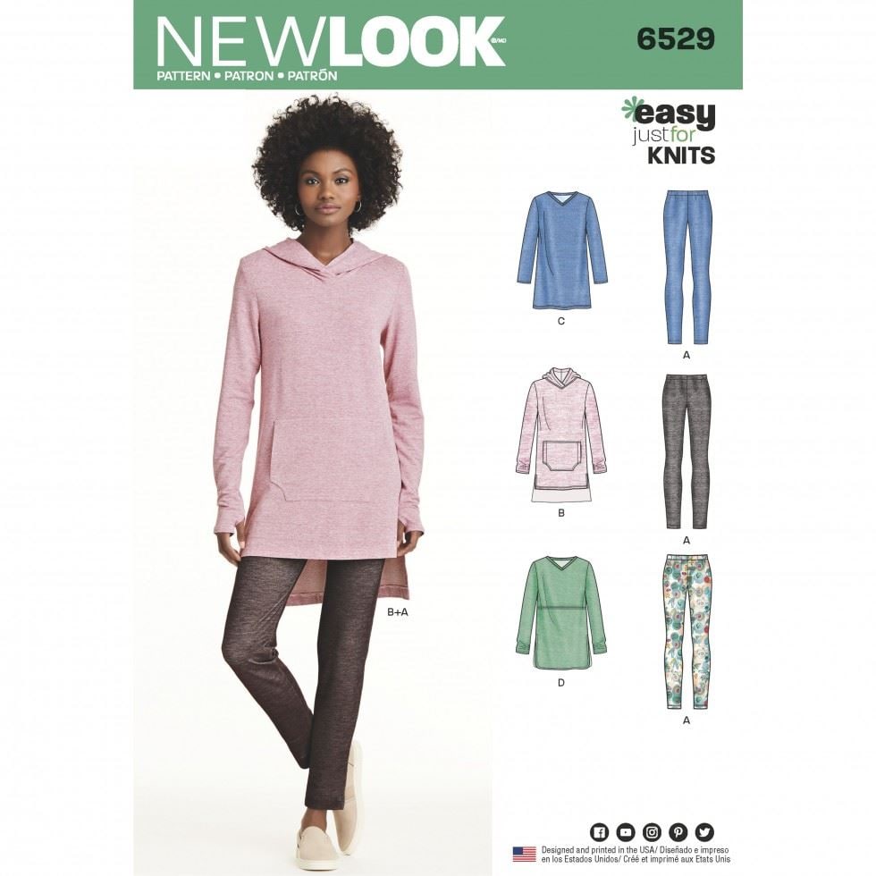 New Look 6529 Paper Sewing Pattern – Women’s Tops, Tunics, Hoodies, Leggings & Sweaters, Size A (XS–S–M–L–XL), Easy
