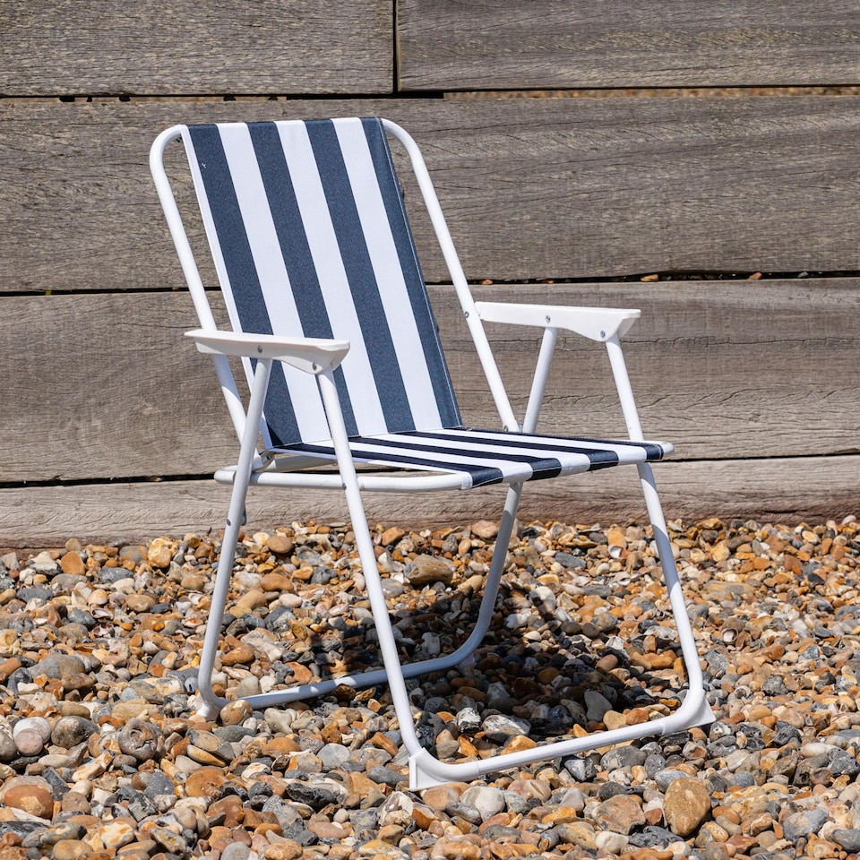 image 1 of Harbour Housewares Folding Metal Beach Chairs - Blue Stripe - Pack of 2 | Blue | Blue