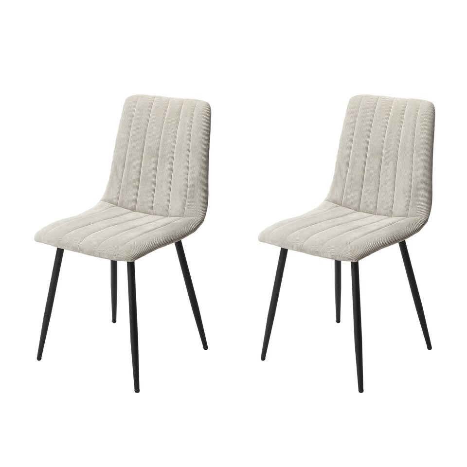 image 1 of Pair of Aspen Cord Fabric Straight Stitch Compact Dining Chairs with Black Tapered Metal Legs | Grey | Light Grey | 1