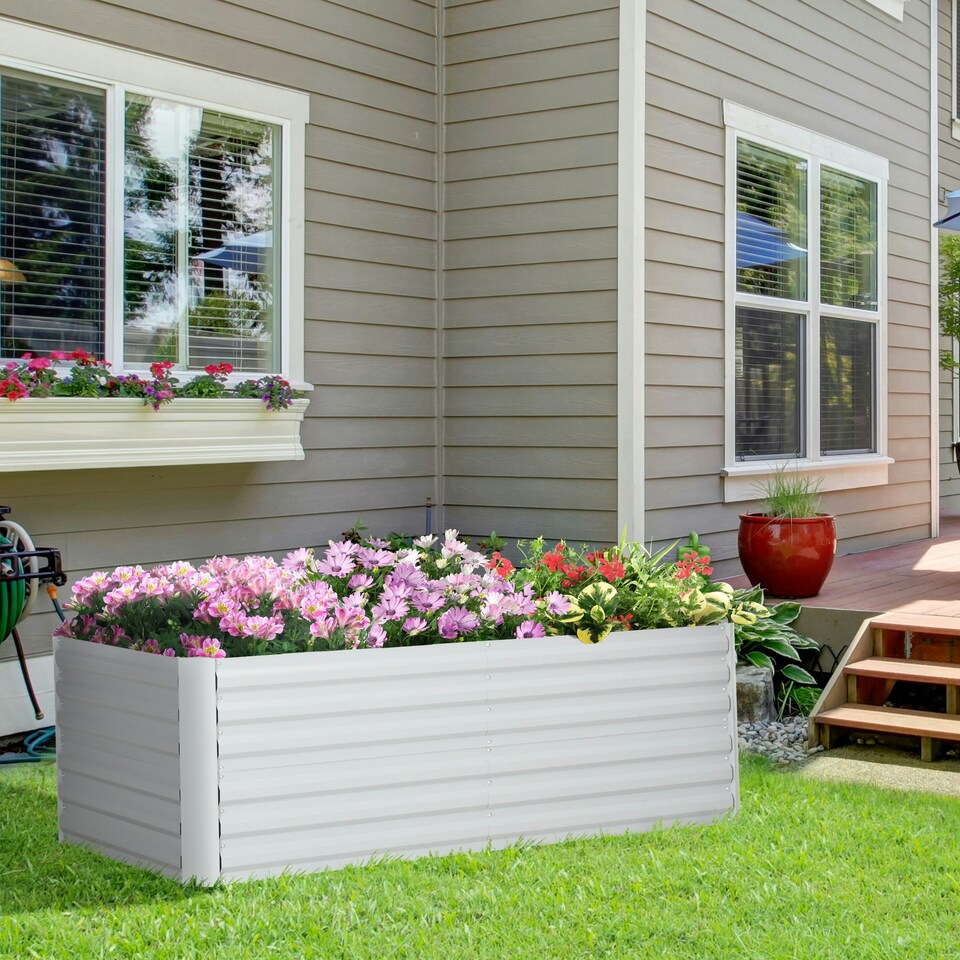 image 1 of Outsunny Galvanised Steel Outdoor Raised Bed w/ Reinforced Rods, Dark Grey
