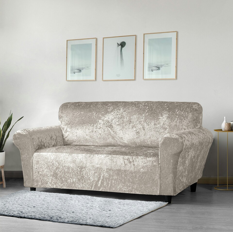 image 1 of Home Republic Crushed Velvet Luxury Stretch Sofa Slip Cover - Three Seater | Grey | Charcoal | 1
